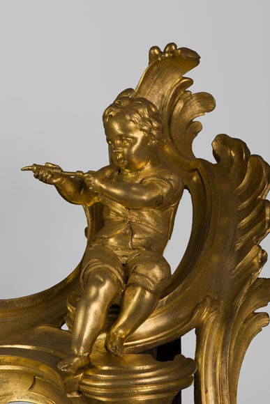 Superb pair of Louis XV period gilt bronze andirons with putti blowing soap bubbles, 18th-century original gilt-6