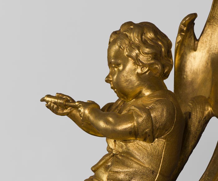 Superb pair of Louis XV period gilt bronze andirons with putti blowing soap bubbles, 18th-century original gilt-7