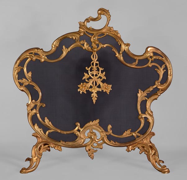 Antique Louis XV style firescreen with cornucopias decor-0