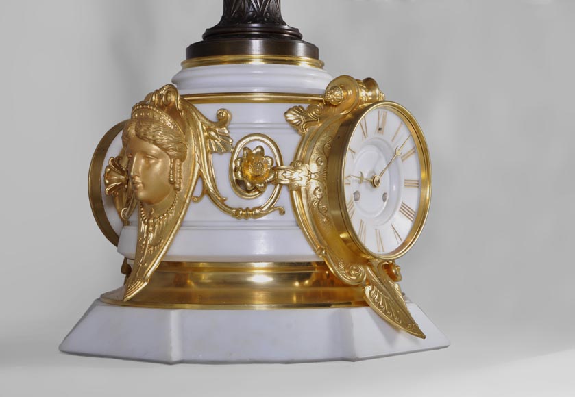 Important Napoléon III style double side clock in statuary marble and bronze-1