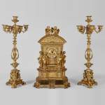 Gilt bronze 19th-century Romantic clock set with the Four Seasons