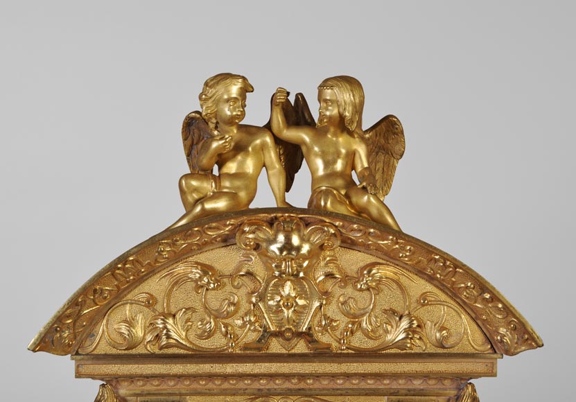 Gilt bronze 19th-century Romantic clock set with the Four Seasons