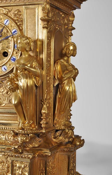 Gilt bronze 19th-century Romantic clock set with the Four Seasons-3