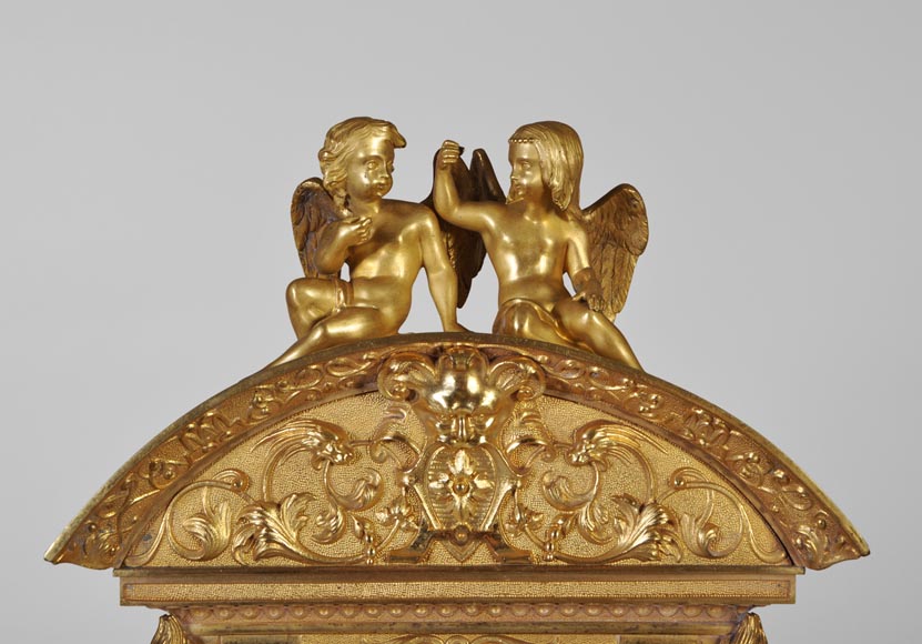 Gilt bronze 19th-century Romantic clock set with the Four Seasons-4