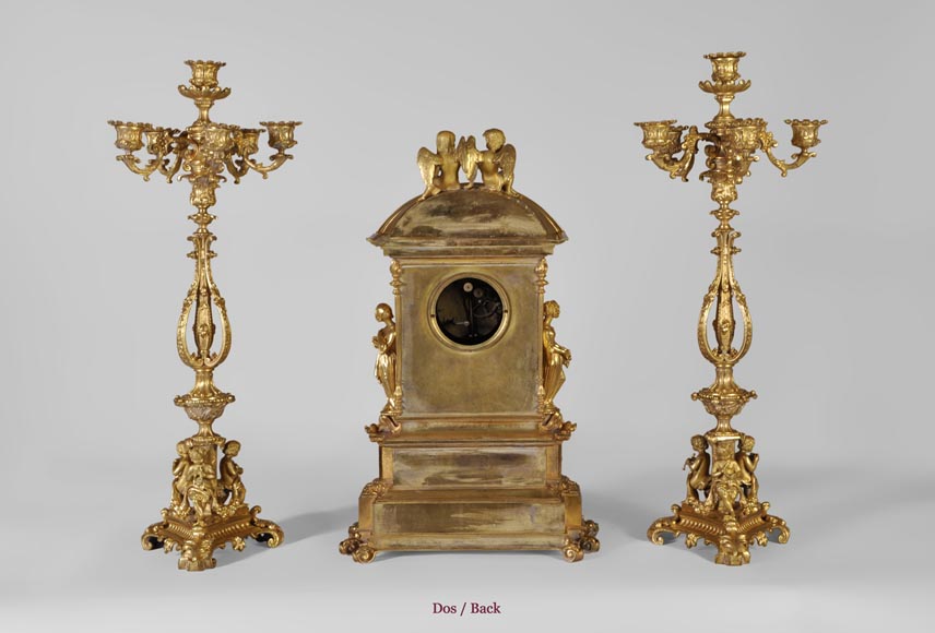 Gilt bronze 19th-century Romantic clock set with the Four Seasons-10