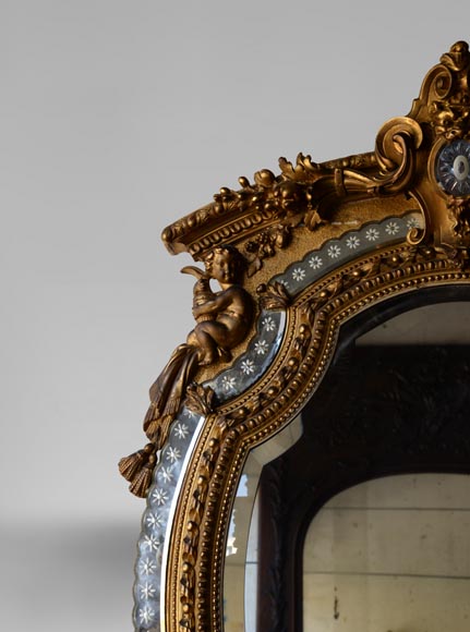 Beautiful antique Napoleon III style mirror with partitions and putti decor-2