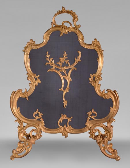 Beautiful antique Louis XV style firescreen in gilt bronze-0