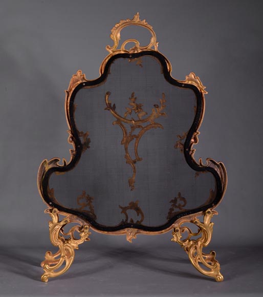 Beautiful antique Louis XV style firescreen in gilt bronze-8