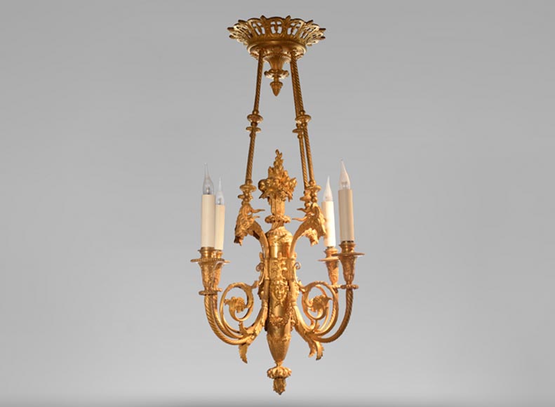 Barbedienne Ferdinand Very Beautiful Louis Xvi Style Chandelier In Barbedienne Ferdinand Very Beautiful Louis Xvi Style Chandelier In Gilt Bronze With Heads Of Goats Chandeliers Ceiling Lamps