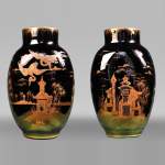 Cristalleries du Val Saint-Lambert, Pair of vases with a Japanese landscape, circa 1880