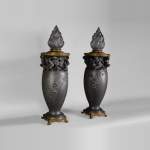 Paul ROUSSEL (1867-1928) - Pair of pewter lamps, cast by Eugène Soleau and globe signed Sèvres