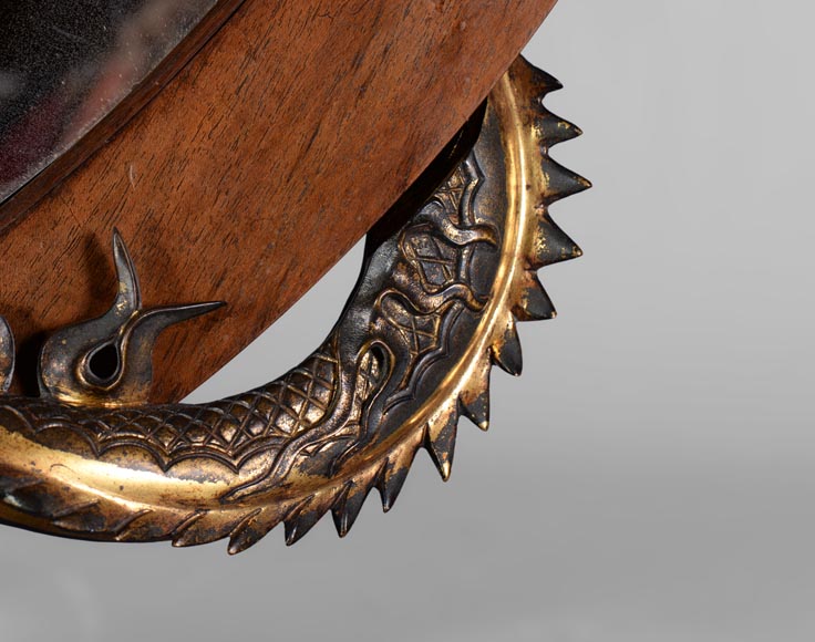 Gabriel VIARDOT (Att. to) - Rare japanese style crescent moon-shaped mirror with bronze dragon-5