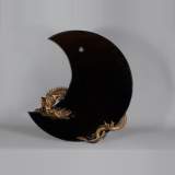 Gabriel VIARDOT (Att. to) - Beautiful japanese style crescent moon-shaped mirror with a dragon in patinated bronze 