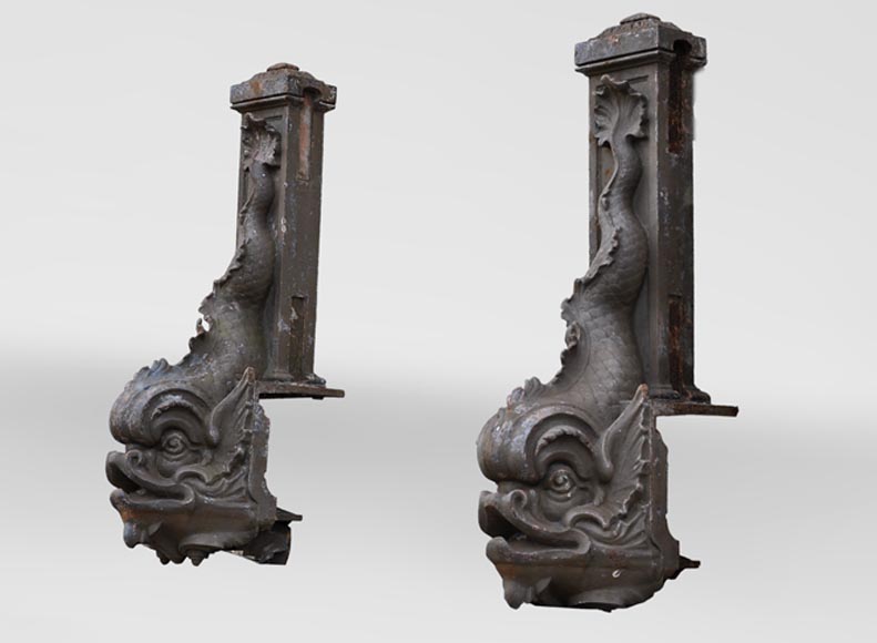 Gustave Eiffel (1832-1923) - Two cast iron dolphins coming from the Pont de la Porte de France in Grenoble, circa 1892