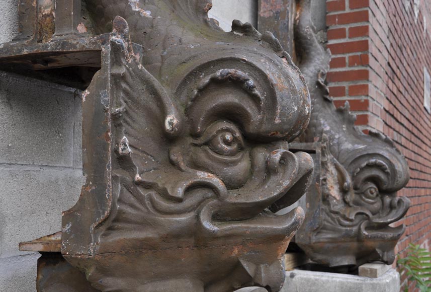 Gustave Eiffel (1832-1923) - Two cast iron dolphins coming from the Pont de la Porte de France in Grenoble, circa 1892