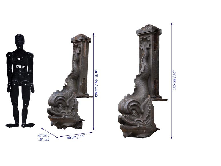 Gustave Eiffel (1832-1923) - Two cast iron dolphins coming from the Pont de la Porte de France in Grenoble, circa 1892