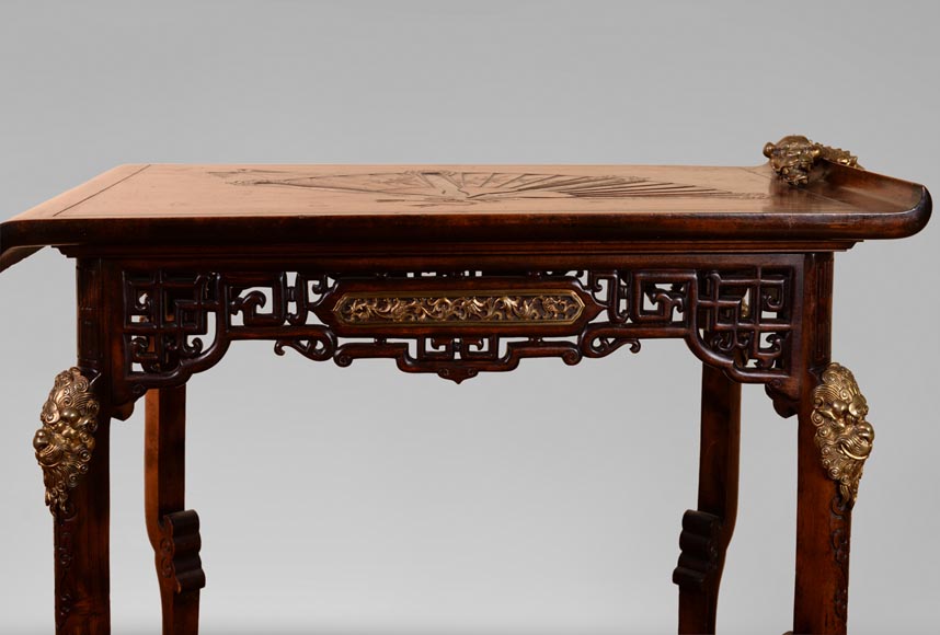 Gabriel VIARDOT(1830-1906) (Att. to) - Small Japanese style table with fan-2