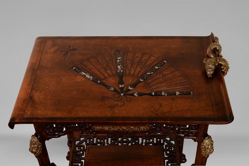 Gabriel VIARDOT(1830-1906) (Att. to) - Small Japanese style table with fan-3