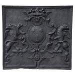 Beautiful antique cast iron fireback with the Jannon family coat of arms, 18th century 