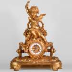 Cupid on a chariot, Napoleon III style clock in gilded bronze