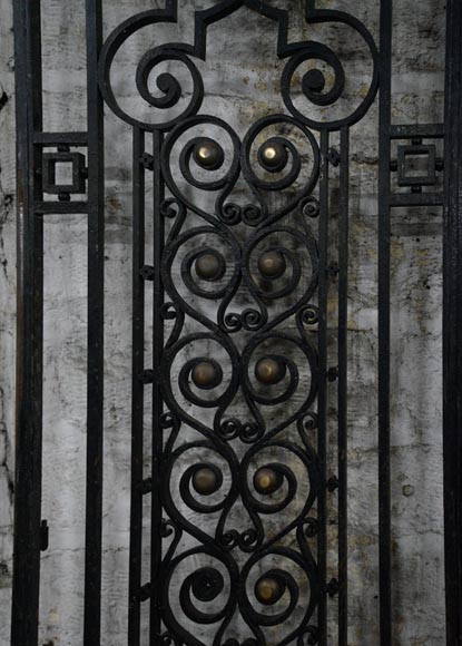 Antique Art Deco wrought iron door with fruit basket, 1930s-2