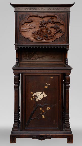Small Japanese style furniture with carved decoration and inlay of mother-of-pearl and ivory-0