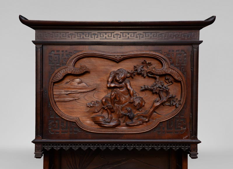 Small Japanese style furniture with carved decoration and inlay of mother-of-pearl and ivory-1