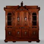 Large Neo-Renaissance style walnut cabinet -  Painted enamels signed by Theophile Soyer (1853-1940)