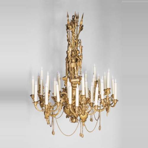Jean-François-Théodore GECHTER (1795–1844) & Nicolas-Germain CHARPENTIER (1807–1864), Ensemble comprising a chandelier and a pair of wall sconces with standard and trophy holders