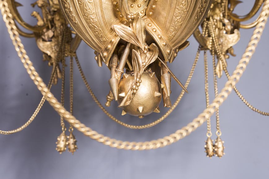 Jean-François-Théodore GECHTER (1795–1844) & Nicolas-Germain CHARPENTIER (1807–1864), Ensemble comprising a chandelier and a pair of wall sconces with standard and trophy holders-7