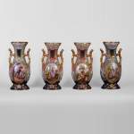 BAYEUX MANUFACTURE - Four vases with polychrome and gold decoration with Chinese