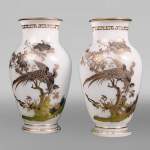 BACCARAT, pair of vases with peacock, rooster and wader, c. 1880
