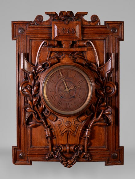 GUERET Frères - Set including an oak clock and barometer-1