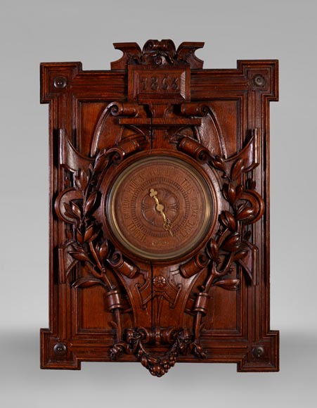 GUERET Frères - Set including an oak clock and barometer-6
