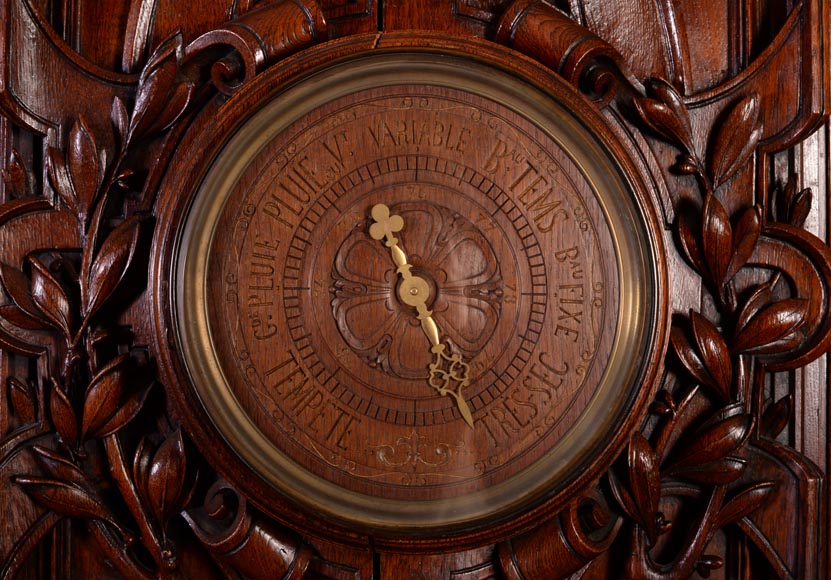 GUERET Frères - Set including an oak clock and barometer-7