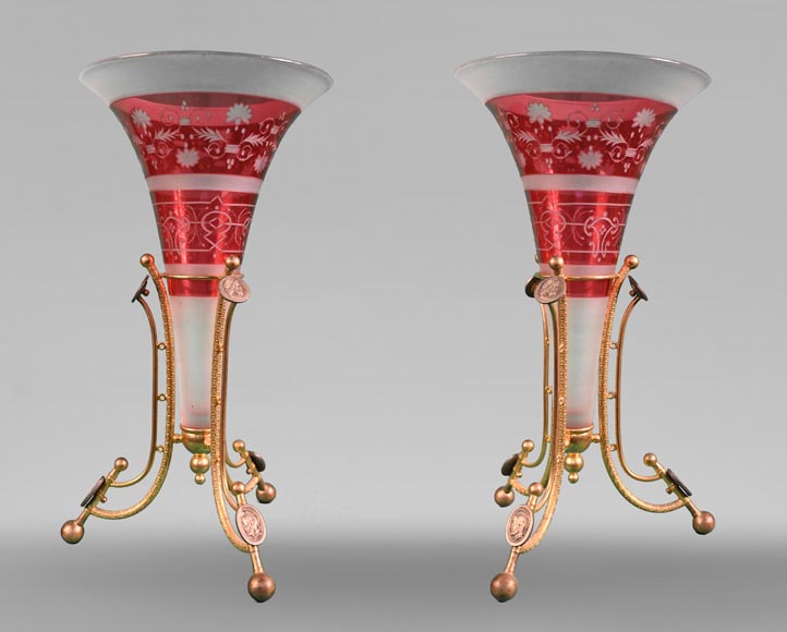 Baccarat, Pair of mounted vases, circa 1878-0