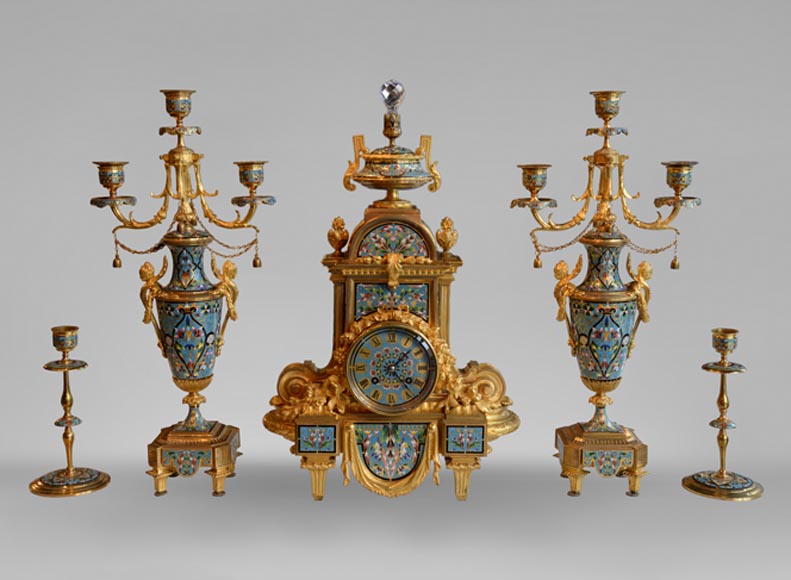 Antony BAILLY - Large five-piece clock set in the style of Ferdinand ...