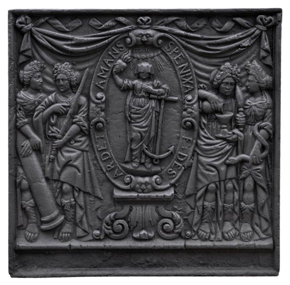 Antique fireback with jansenist decoration, 18th century-0