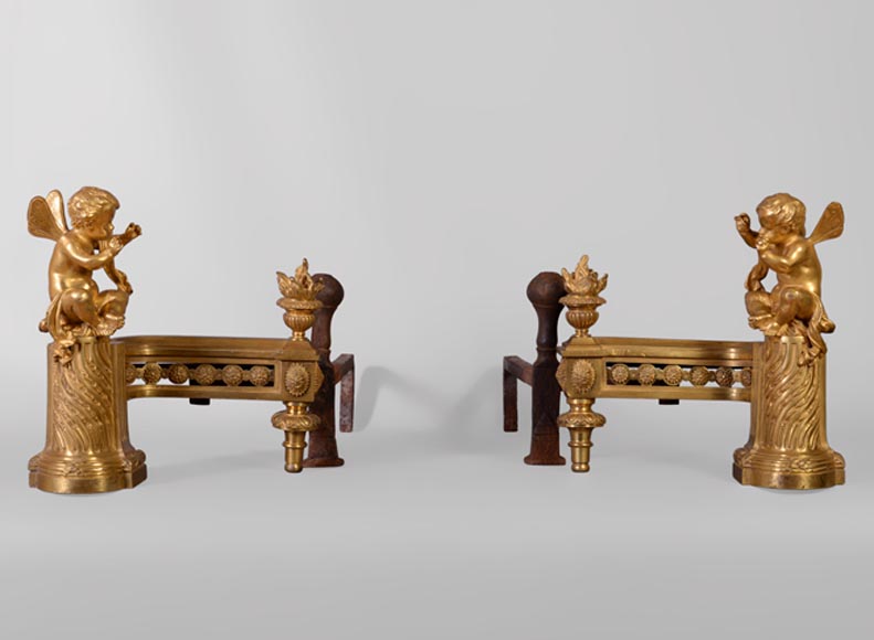 BOUHON Frères - Pair of Louis XVI style putti chenets-0