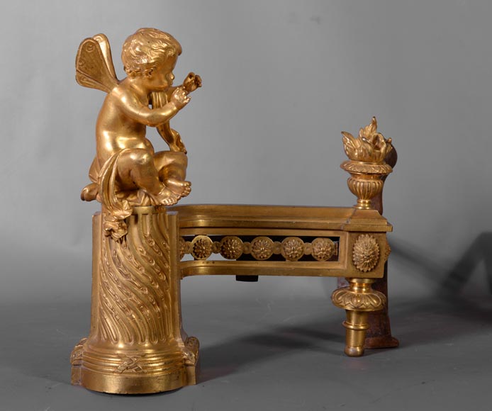 BOUHON Frères - Pair of Louis XVI style putti chenets-1