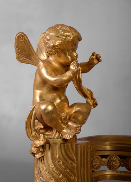 BOUHON Frères - Pair of Louis XVI style putti chenets-2