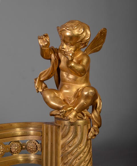 BOUHON Frères - Pair of Louis XVI style putti chenets-5