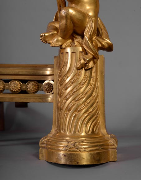 BOUHON Frères - Pair of Louis XVI style putti chenets-6