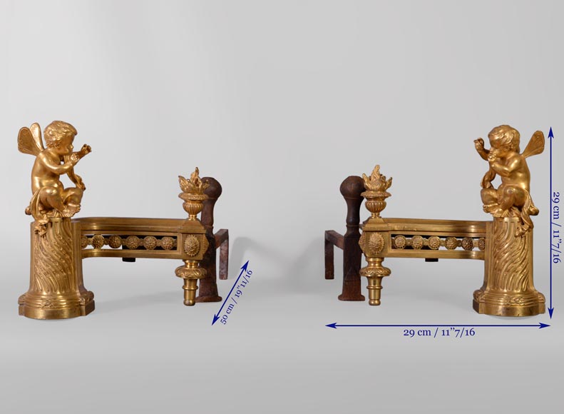 BOUHON Frères - Pair of Louis XVI style putti chenets-9