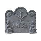 Antique fireback with confronting lions and fire pots, 17th century