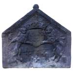 Antique fireback with French coat of arms and lions, 17th century