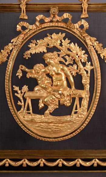 Beautiful antique gilded bronze Napoleon III style firescreen with female Satyr and her child-1