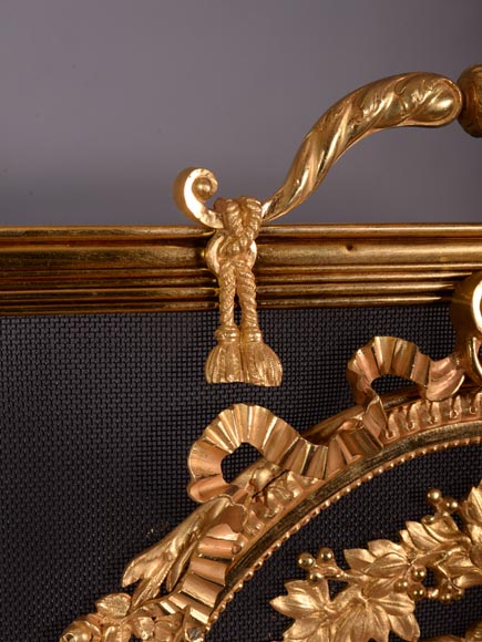 Beautiful antique gilded bronze Napoleon III style firescreen with female Satyr and her child-4