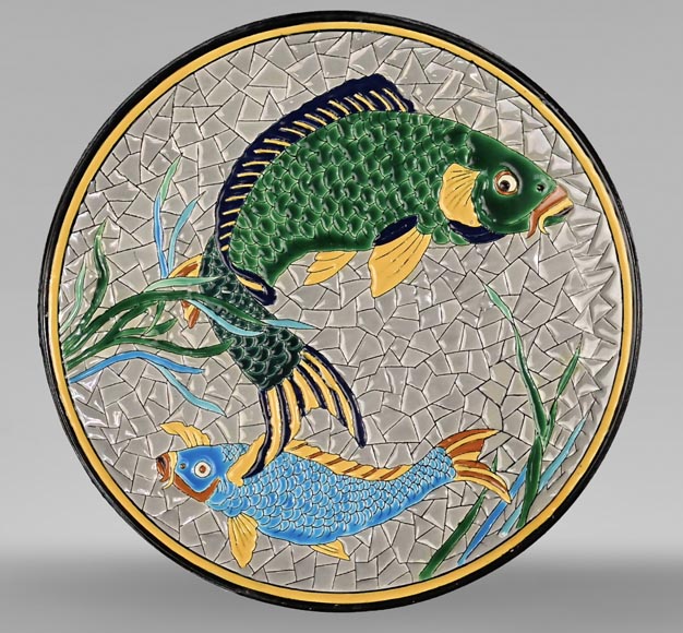 Manufacture J. VIEILLARD & CIE, A rare dish decorated with Koi carp in Japanese style-0