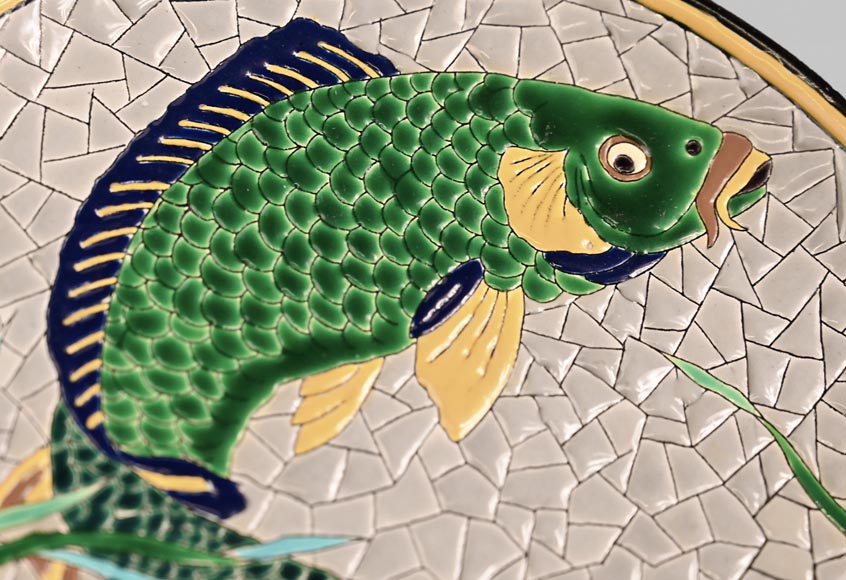 Manufacture J. VIEILLARD & CIE, A rare dish decorated with Koi carp in Japanese style-2